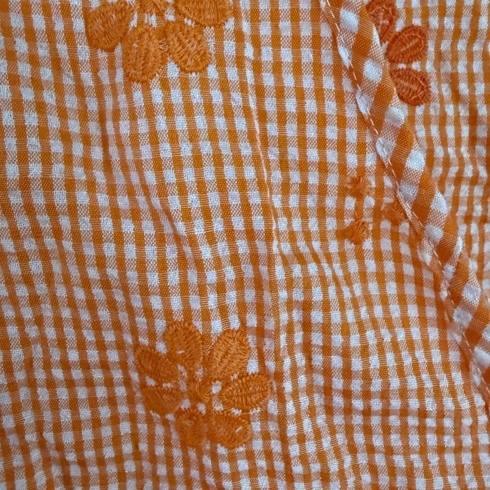 Gingham Embroidered Floral Tie-Front Crop Blouse, size Large - Picture 3 of 5